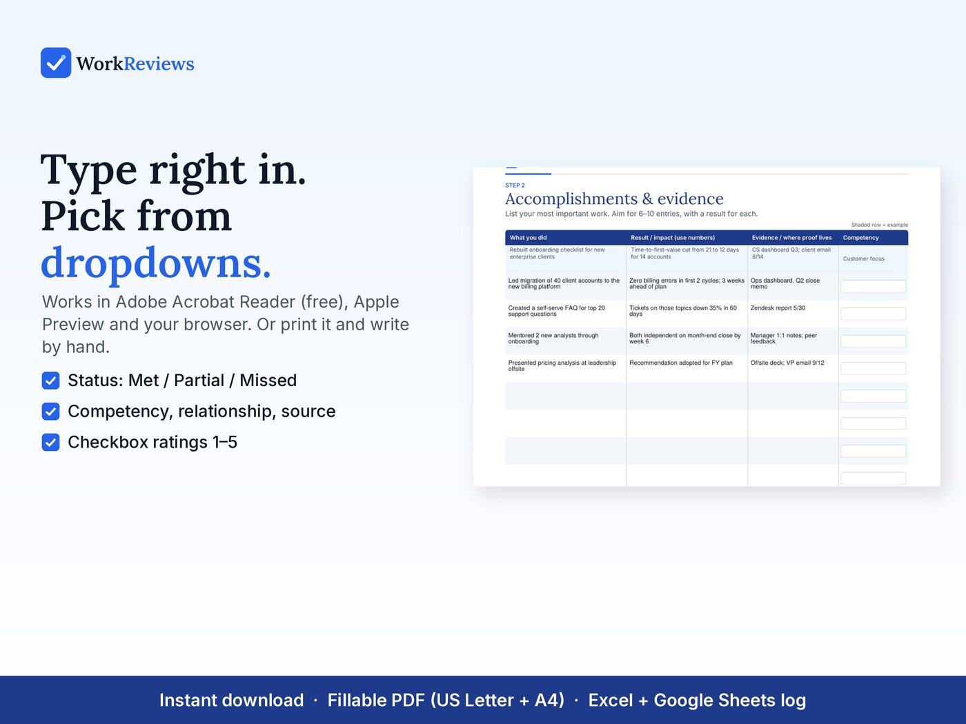 Filled-in accomplishments page